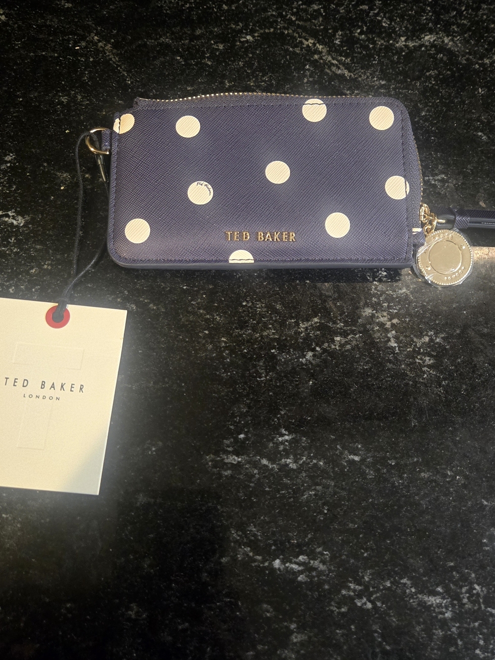 Ted Baker Navy Polka Dot Zip Wallet